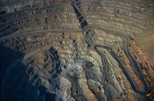 Aerial view of southern mining factory, mine quarry in Ukraine - Stock Photo - Images