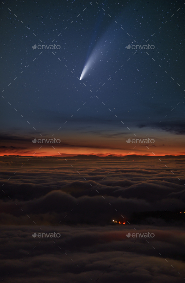 Comet C2020F3 Neowise just before sunrise - Stock Photo - Images