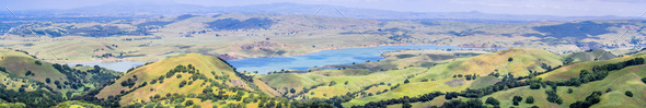Panoramic view of San Antonio reservoir - Stock Photo - Images