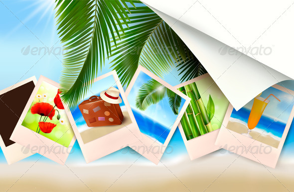 Background with photos from holidays on a seaside - Travel Conceptual
