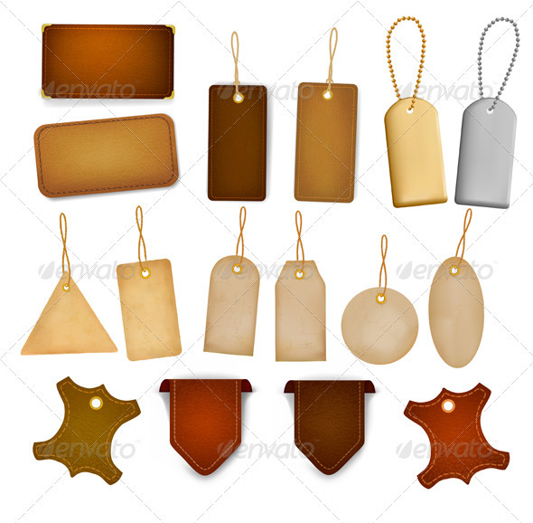 Big set of leather labels and tags. - Decorative Symbols Decorative