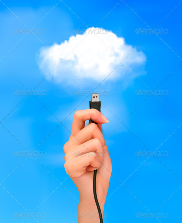 Hand holding cable connected to the cloud - Communications Technology