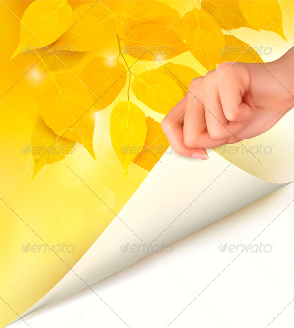 Autumn background with women hand. - Seasons Nature