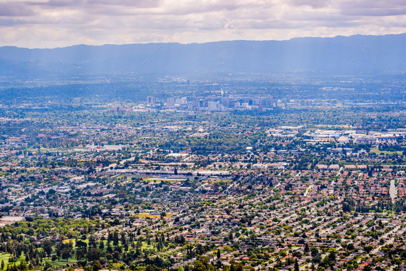 Aerial view of San Jose, the heart of Silicon Valley; south San 