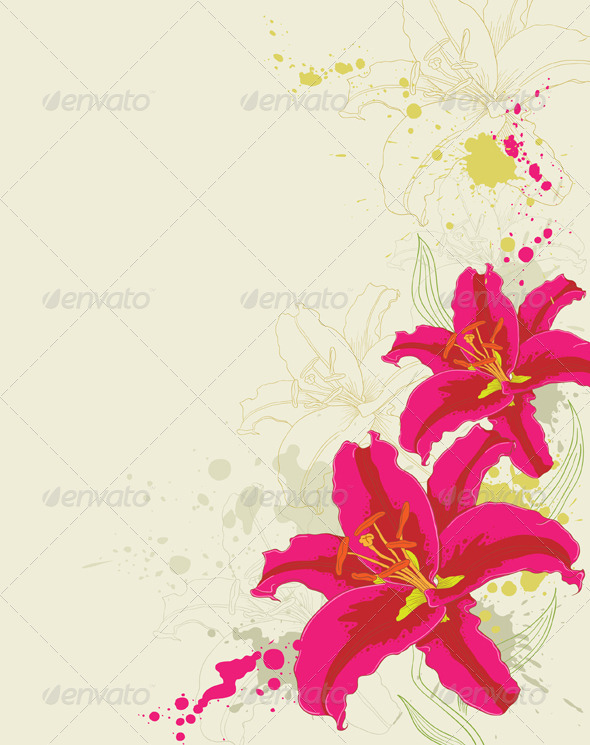 Floral Background with Lily and Ornament - Flowers & Plants Nature