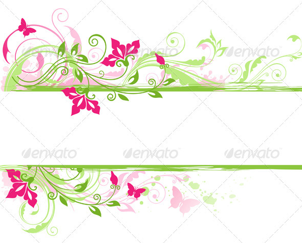 Floral Banner with Green Ornament - Backgrounds Decorative