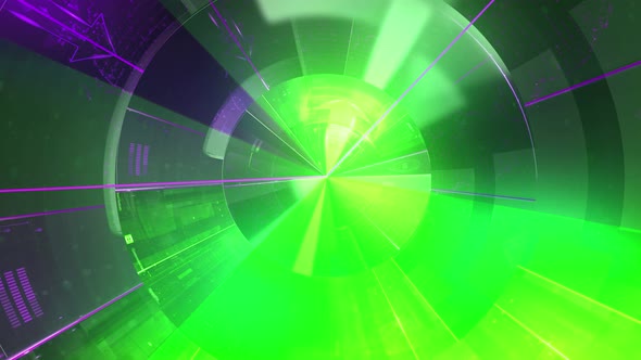 Animated abstract background in abstract futuristic radar with green - purple neon lights alt