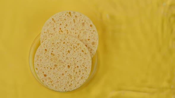 Water Surface Rippling Slow Mo Around Sponges for Face Care and Moisturizing