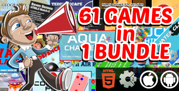 61 Construct 2 Capx and GameMaker Games in 1 Bundle | HTML5 Games for Web and Android and iOS