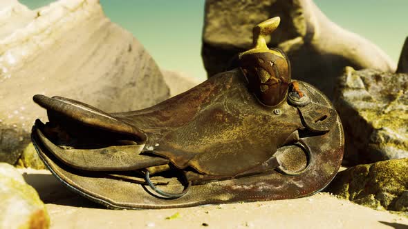 Very Old Horse Saddle on Sand Beach alt