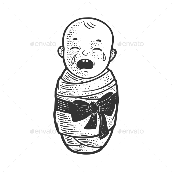 Crying Baby Sketch Vector Illustration, Vectors GraphicRiver