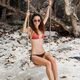 young slim woman, beautiful perfect body, tanned skin, bikini swimsuit  Stock Photo by marymandarinka