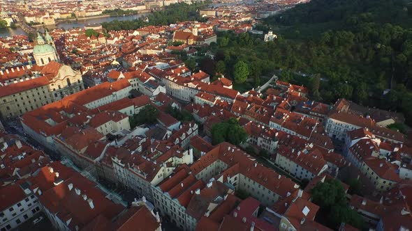 Aerial shot of buildings near Vltava River