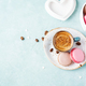 Cup of coffee with foam and macaroons. Delicious Breakfast - PhotoDune Item for Sale