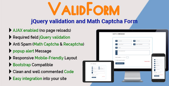 ValidForm - jQuery validation and Math Captcha Form