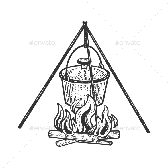 Campfire and pot sketch By vectortatu