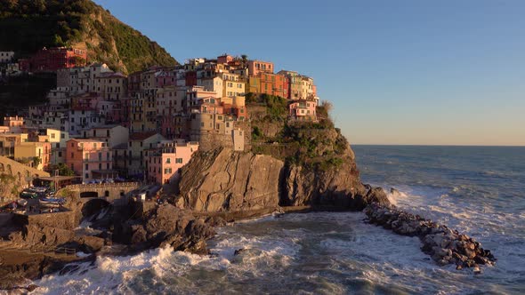 Cinque Terre, Italy, Video - The village of Manarola during a warm sunset