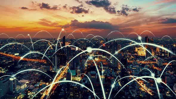 Smart Digital City and Globalization Abstract Graphic Showing Connection Network alt