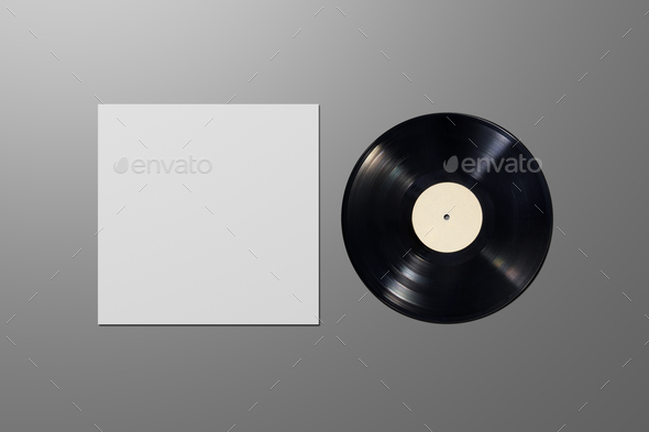 Vinyl record with on gray background. up template. Stock Photo by Ha4ipuri