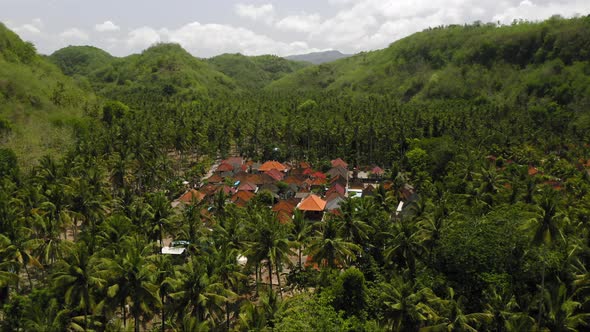 Aerial Drone Flight Over Settlement in Jungle Bali Indonesia alt