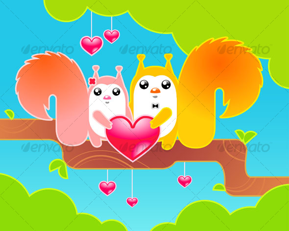 Cute Red Forest Squirrels - Animals Characters
