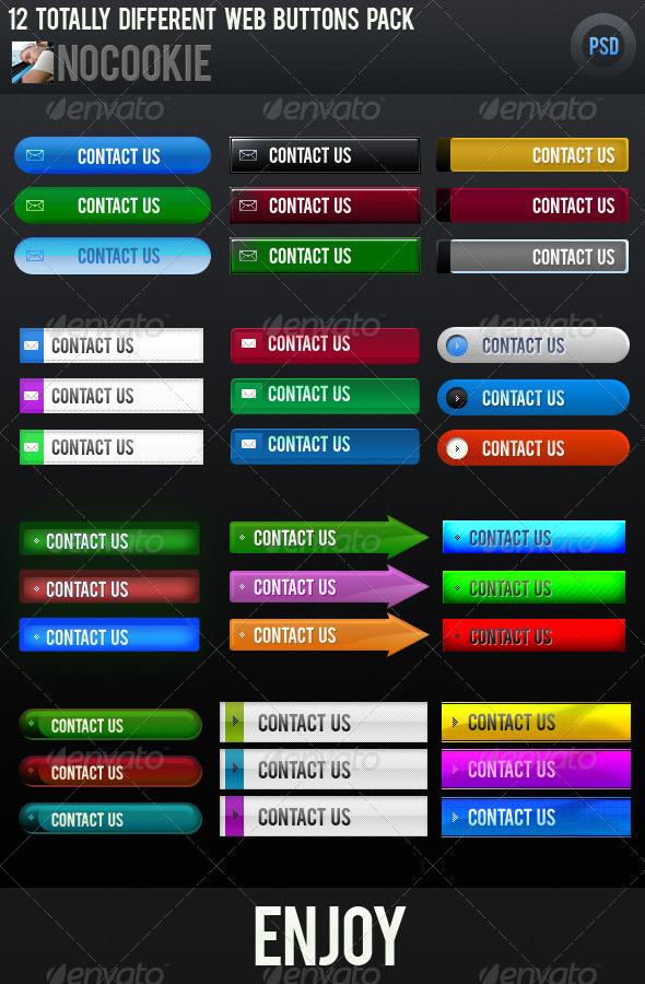 12 Different Buttons Pack - Buttons Web Elements