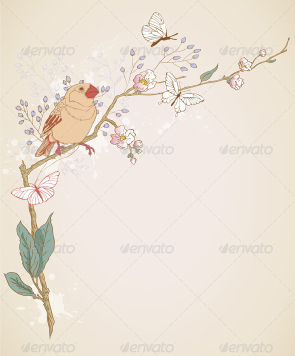 Bird and Branch - Flowers & Plants Nature