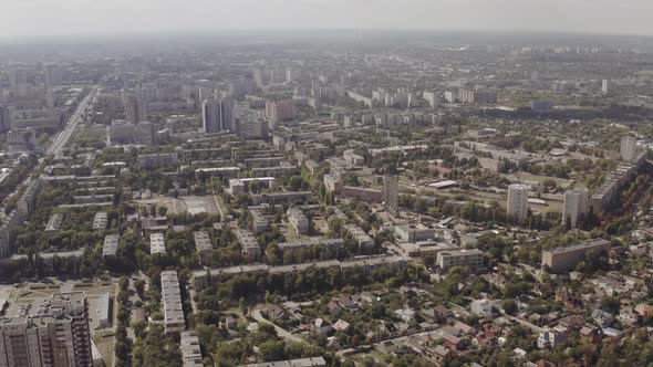 Big City Aerial View. Drone Shot of Residential Quarters of Kharkov City on Sunny Summer Day. alt