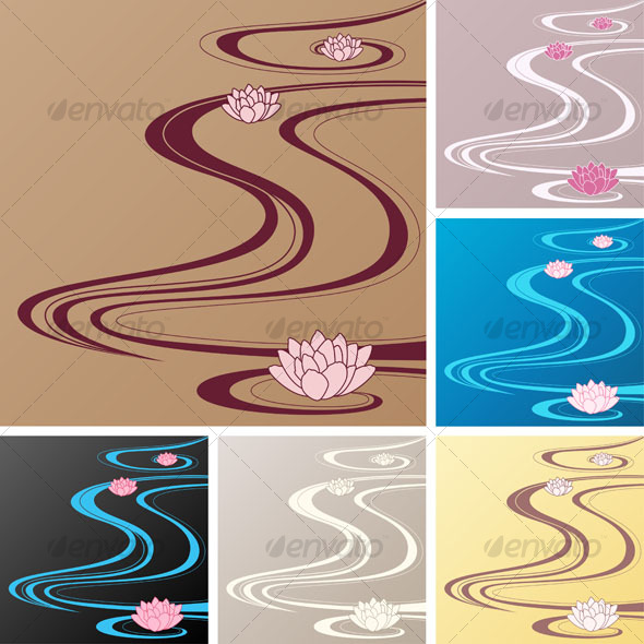 Asian backgrounds with oriental waves and lotuses - Backgrounds Decorative