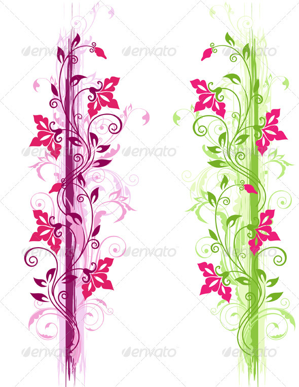 Green and Violet Floral Ornament - Flourishes / Swirls Decorative