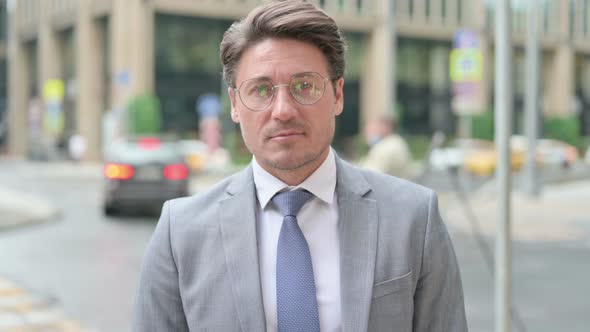 Middle Aged Businessman Standing in Street alt