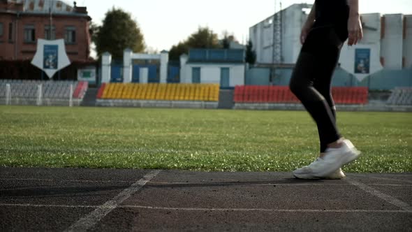 Slim Caucasian Runner in Sportswear Starts Running