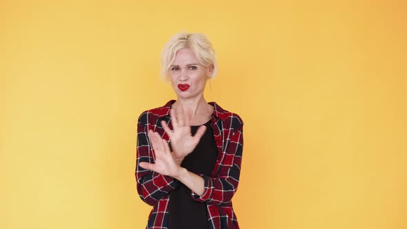 Stay Out Refusal Woman Forbidden Gesture Grimacing alt