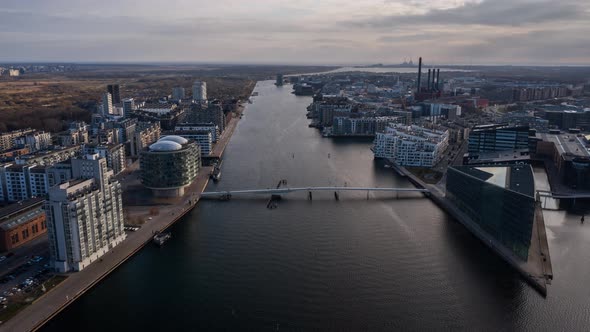 Drone Flight Over City And Bridge Of Copenhagen alt