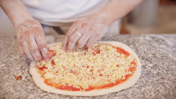 Real Pepperoni Pizza, Cooking Method, Italian Cook Makes Real Italian Pizza From the Dough with His alt