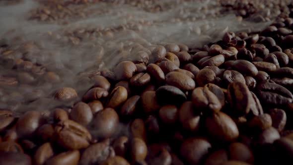 Steam Coming Coffee Beans Close Up alt