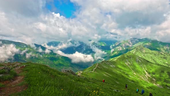 View from the top of Kasprowy wierch to the valley in the summer, Poland alt