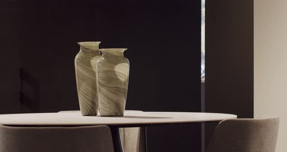 Modern Minimalist Round Table in Contemporary Interior in Living Room alt