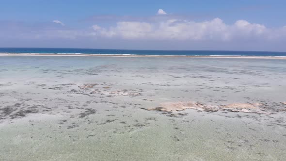 Ocean at Low Tide Aerial View Zanzibar Shallows of Coral Reef Matemwe Beach alt