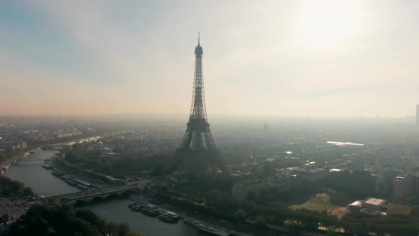 Aerial View of Paris Skyline with Eiffel Tower As Main Landmark in France