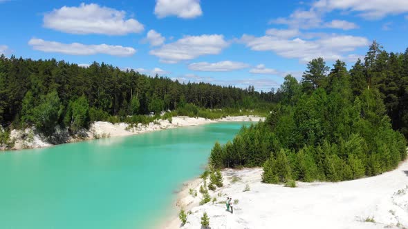 Aerial View of Artificial Lake Kaolin Open Pit and Turquoise Water