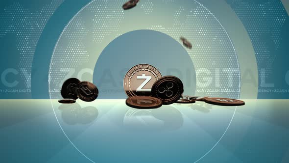 11 - 10 ZCASH Cryptocurrency Background with Circles and Text 4K