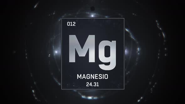 Magnesium as Element 12 of the Periodic Table on Silver Background Spanish Language