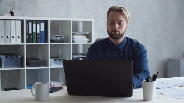 Business persons is work alone in modern office using computer technology. alt