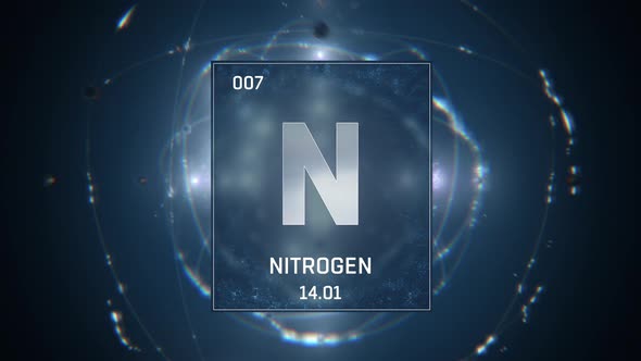 Nitrogen as Element 7 of the Periodic Table on Blue Background