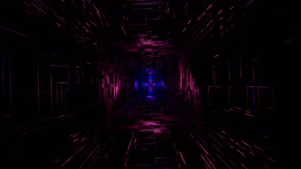Flight Into Cosmic Web Structure, Neon Square Sci-fi Tunnel