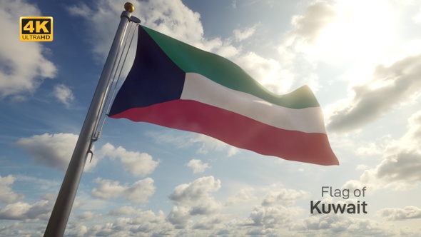 Kuwait Flag on a Flagpole - 4K alt