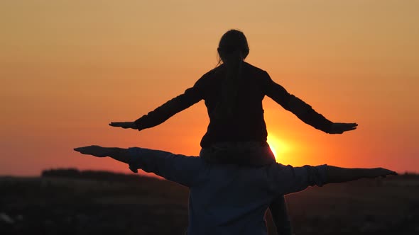 Happy Dad and Little Child Play Fantasize on a Plane with Child alt