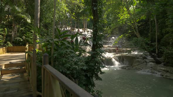 Wooden bridge at Dunn's River Falls in Jamaica alt