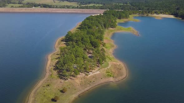 Aerial of Lake Peninsula with Public Campgrounds alt